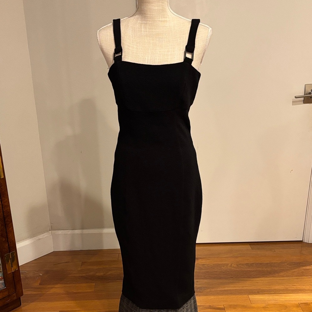 Bardot Black Column Midi Dress with Hardware Detail & Contrast Hem